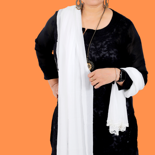 Chiffon Plain Dupatta -Dyeable (White)