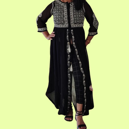 Georgette Chikankari Harem Dress (Black)