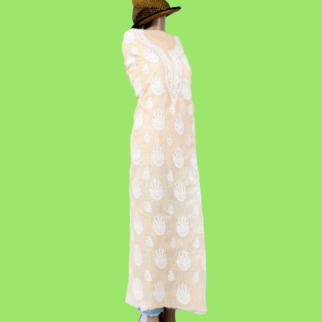 Kota Cotton Chikankari Kurta Fabric (Beige)