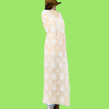 Kota Cotton Chikankari Kurta Fabric (Beige)