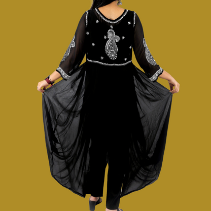 Georgette Chikankari Harem Dress (Black)