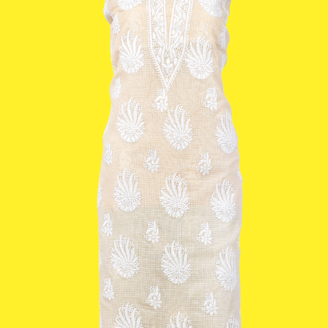 Kota Cotton Chikankari Kurta Fabric (Beige)