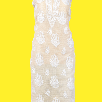 Kota Cotton Chikankari Kurta Fabric (Beige)