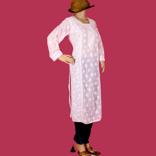 Cotton Chikankari Kurta (Nude Pink)