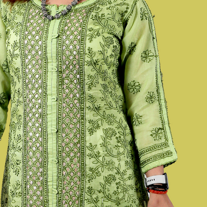 Cotton Chikankari Kurta with Gotapatti (Green)