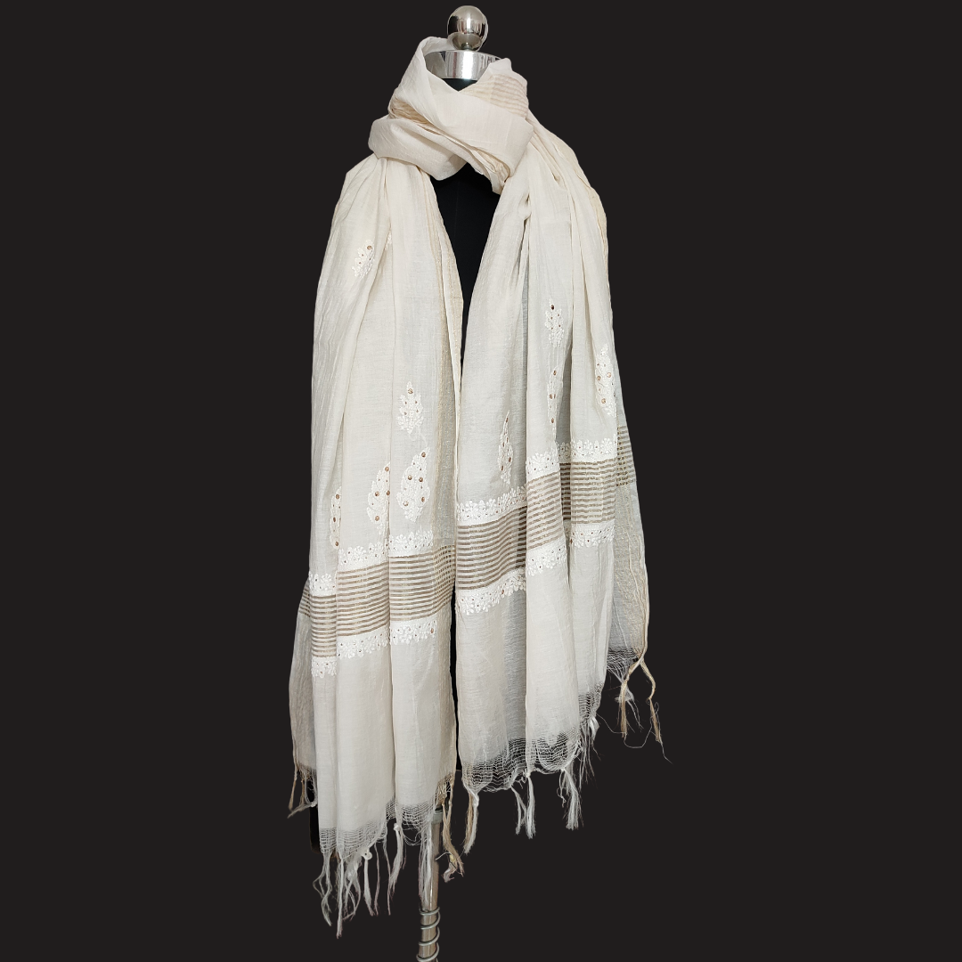 Chanderi Cotton Dupatta | White