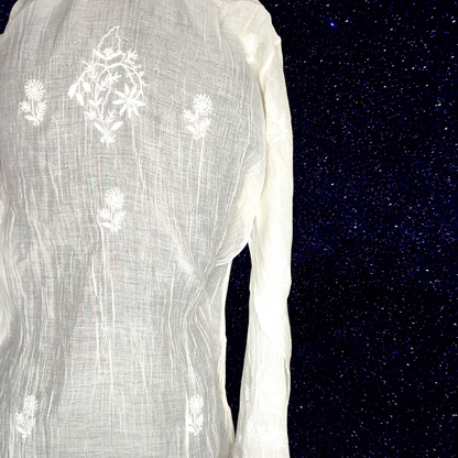 Mul Chanderi Semi Stitch Chikankari Staright Kurta fabric-Dyeable (White)