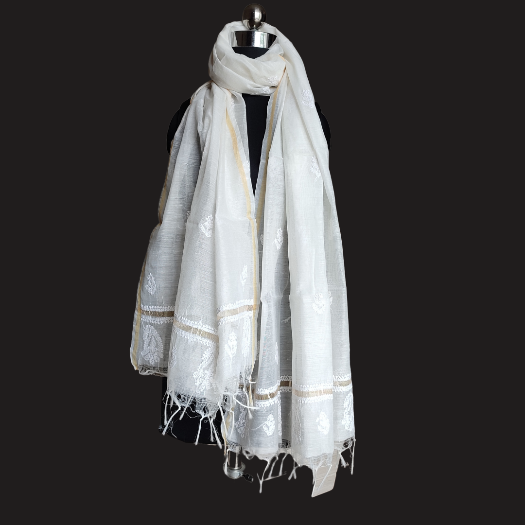 Chanderi Cotton Dupatta | White