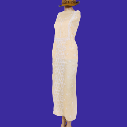 Kota Cotton Chikankari Kurta Fabric (Beige)