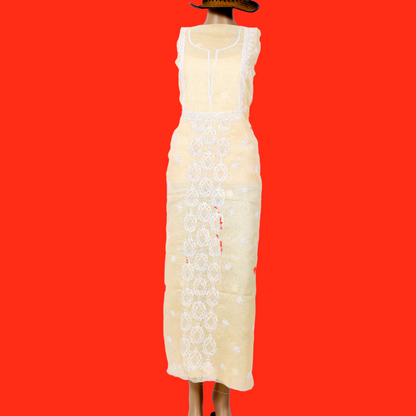 Kota Cotton Chikankari Kurta Fabric (Beige)