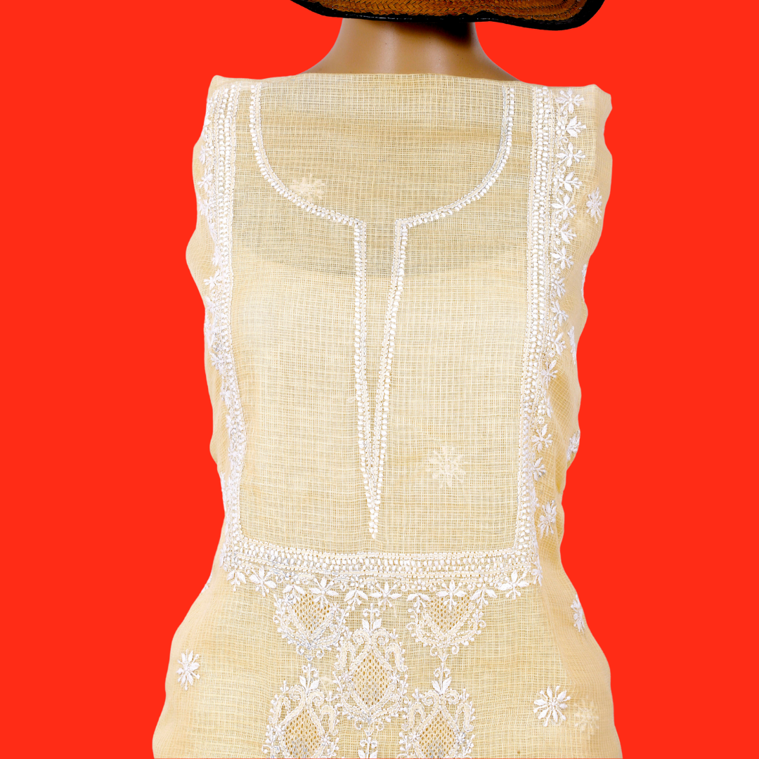 Kota Cotton Chikankari Kurta Fabric (Beige)