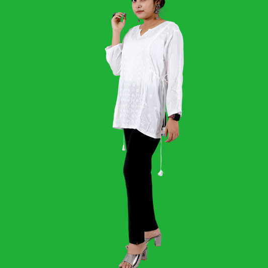 Mul Cotton Short Top with side draw strings (White)