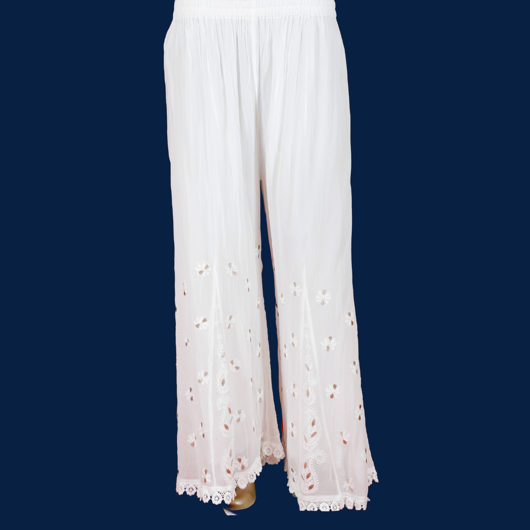 Georgette Chikankari Palazzo with Gotapatti (White)