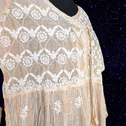 Chanderi Tissue Pure Silk Semi Stitch Chikankari Angarkha Kurta fabric and Dupatta-Dyeable
