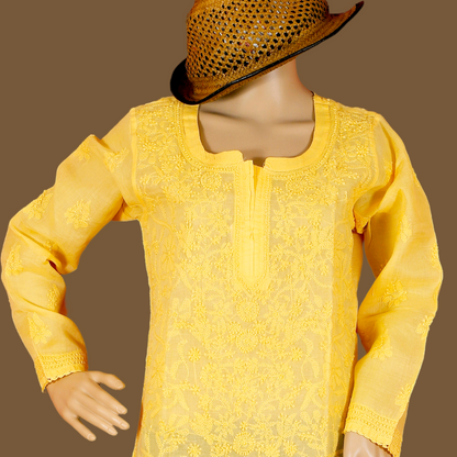 Cotton Chikankari Kurta (Yellow)
