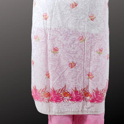 Cotton Embossed Chikankari Kurta with Pink print (White)