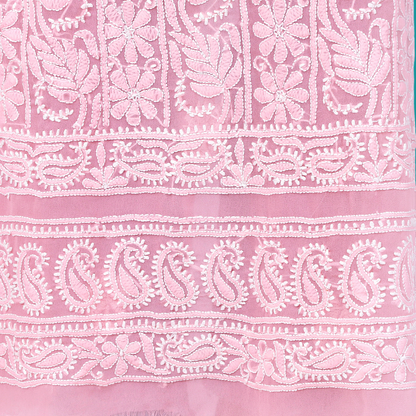 Georgette Chikankari Kurta Fabric (Peach)