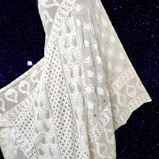 Viscose Georgette All Over Chikankari Dupatta with Badla -Dyeable (White)