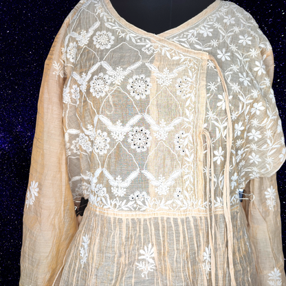 Tissue Silk Pure Semi Stitch Chikankari Anarkali Kurta fabric and Dupatta-Dyeable