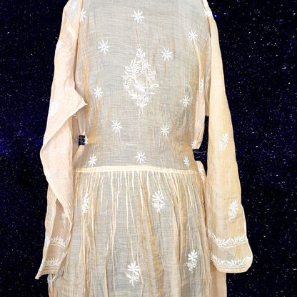 Chanderi Tissue Pure Silk Semi Stitch Chikankari Angarkha Kurta fabric and Dupatta-Dyeable