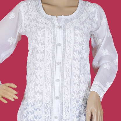 Cotton Chikankari Kurta with Kasab work (White)