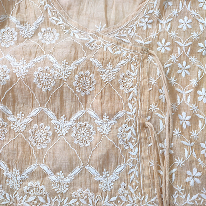 Tissue Silk Pure Semi Stitch Chikankari Anarkali Kurta fabric and Dupatta-Dyeable