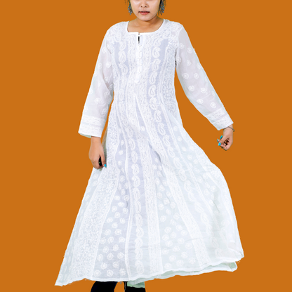 Cotton Chikankari Anarkali Kurta (White)