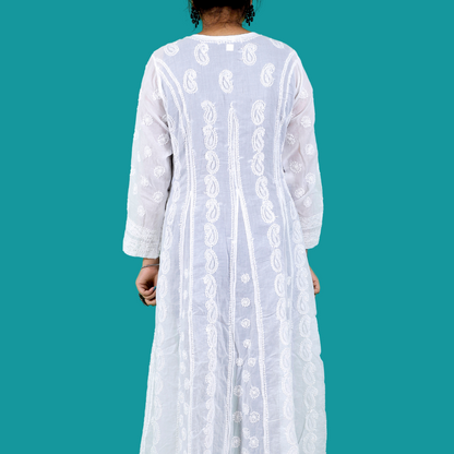 Cotton Chikankari Anarkali Kurta (White)