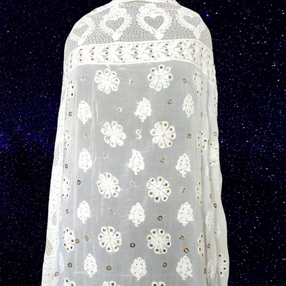 Viscose Georgette All Over Chikankari Dupatta with Badla -Dyeable (White)