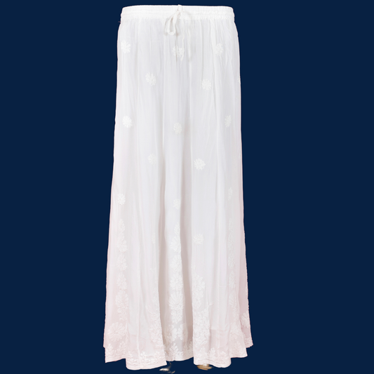 Crepe Chikankari Skirt -Dyeable (White)
