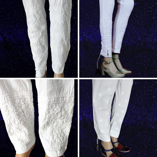 Cotton Chikankari Stretchable Pants (White)