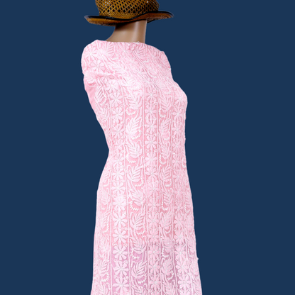 Georgette Chikankari Kurta Fabric (Peach)