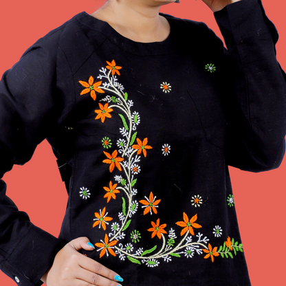 Cotton Chikankari Crop Top (Black)