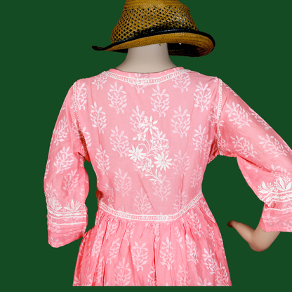 Chanderi Chikankari Angarkha with Palazzo (Peach)