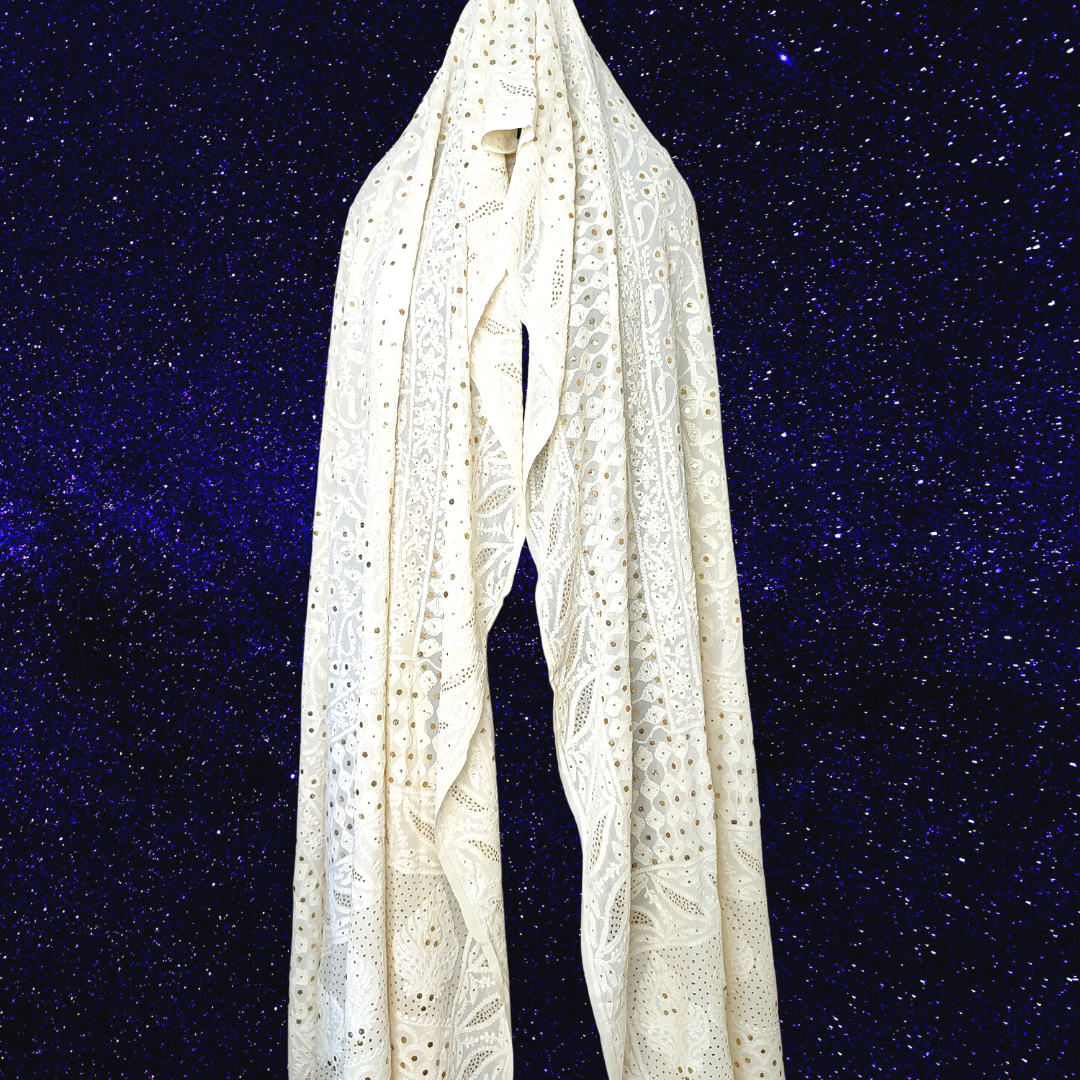 Pure Georgette All Over Chikankari Dupatta with Badla -Dyeable (White)