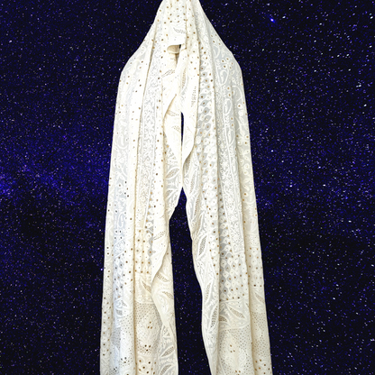 Pure Georgette All Over Chikankari Dupatta with Badla -Dyeable (White)