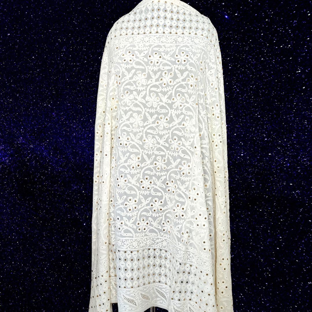 Pure Georgette All Over Chikankari Dupatta with Badla -Dyeable (White)