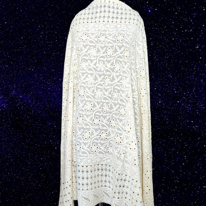 Pure Georgette All Over Chikankari Dupatta with Badla -Dyeable (White)