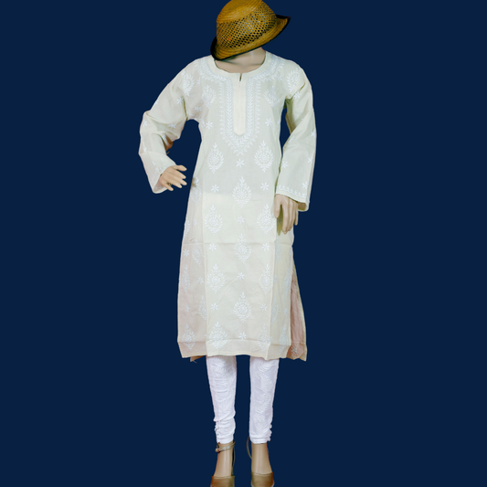 Mul Cotton Chikankari Kurta (Beige)