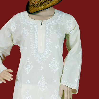Mul Cotton Chikankari Kurta (Beige)