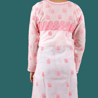 Cotton Chikankari Short Kurti/ Top (Light Pink)