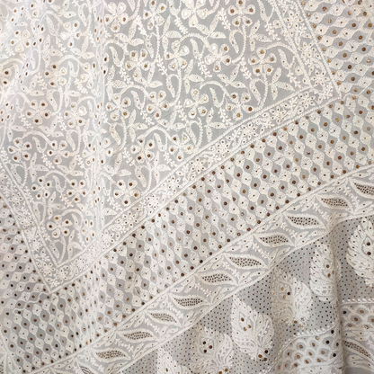 Pure Georgette All Over Chikankari Dupatta with Badla -Dyeable (White)