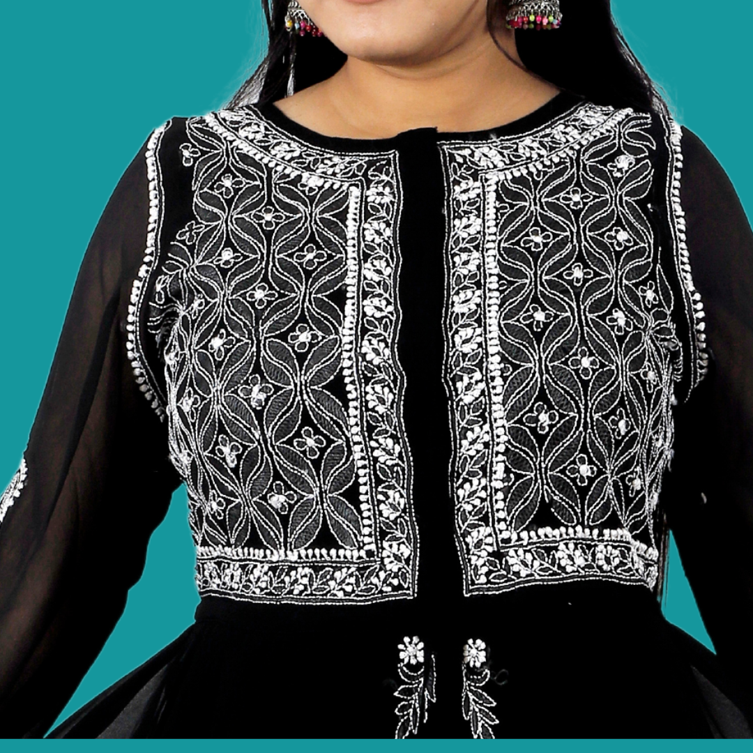 Georgette Chikankari Harem Dress (Black)