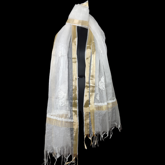 Organza Chikankari Dupatta (White)