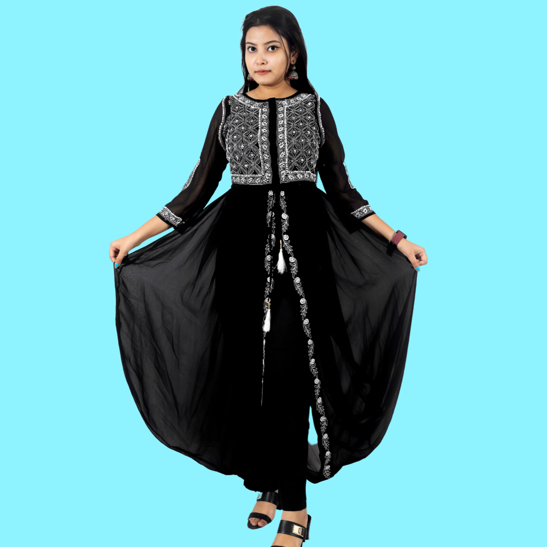 Georgette Chikankari Harem Dress (Black)